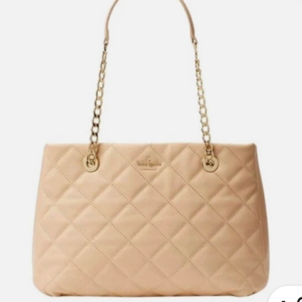 > Kate Spade Elegant Tan/pink Quilted Leather Tote Bag - Picture 13 of 16